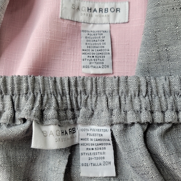 Sag Harbor Pant Suit Size 20W Gray Pink Pearls Embroidered Flowers Side Zip - Picture 9 of 12